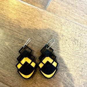 Laser cut geometric design black wood drop earrings